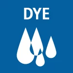 Logo DYE bleu avec trois gouttes blanches