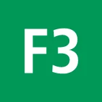 Logo vert avec lettre F3 blanche