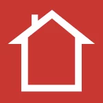 Icône maison simple sur fond rouge