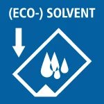 Icône bleue indiquant solvant écologique avec flammes