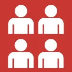 Quatre icônes de personnes sur fond rouge