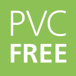 Texte 'PVC FREE' sur fond vert pâle