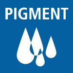 Logo Pigment, trois gouttes blanches sur fond bleu