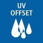 Logo UV OFFSET avec trois gouttes blanches