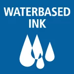 Logo bleu 'WATERBASED INK' avec gouttes d'eau