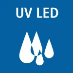 Logo bleu UV LED avec trois gouttes d'eau